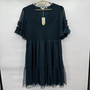 Boden Dress Green Tulle Ruffle Party Christmas Festive Smocked US 16/18L NWT